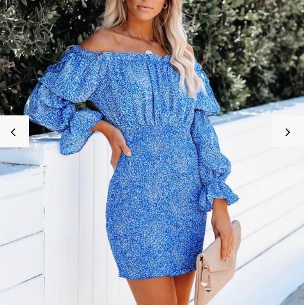 Blue Ruffled off the Shoulder Dress Size Medium